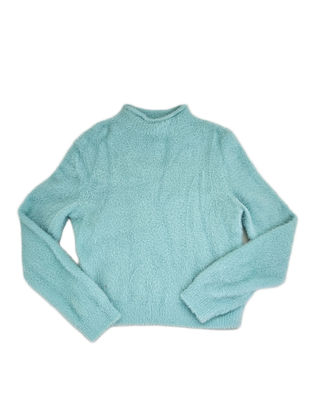 Universal Thread Light Aqua Mock Neck Fuzzy Sweater Medium